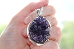 Sterling silver set Natural amethyst geode Earrings Ring Pendant