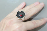 Sterling silver 925 ring Flower with red garnet stone Armenian jewelry