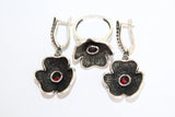 Sterling silver 925 ring Flower with red garnet stone Armenian jewelry