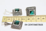 Set Emerald green zircon Earrings ring Sterling silver 925
