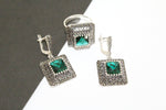 Set Emerald green zircon Earrings ring Sterling silver 925