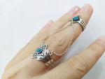 Armenian double ring Sterling silver 925 Natural turquoise Adjustable rings for women