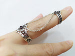Armenian 925 silver ring with red lab quartz stones