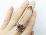 Armenian 925 silver ring with red lab quartz stones