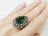 Green lab topaz ring Sterling silver 925 Marcasite handmade jewelry