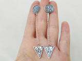 Very long chain earrings Silver 925 fire pattern