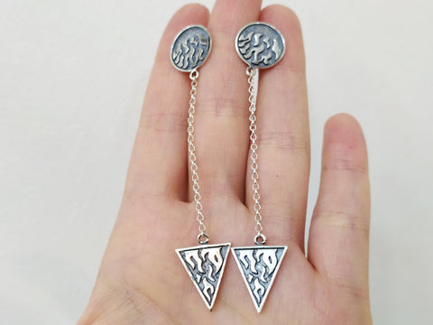 Very long chain earrings Silver 925 fire pattern