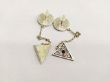 Very long earrings on chain Sterling silver 925 red lab stone Floral