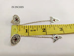 Very long earrings on chain Sterling silver 925 red lab stone Floral