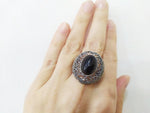 Black onyx Silver 925 Ring Oval cabochon gemstone Marcasite Armenian jewelry