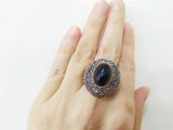 Black onyx Silver 925 Ring Oval cabochon gemstone Marcasite Armenian jewelry