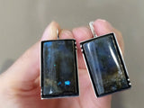 Labradorite jewelry set Sterling silver 925 Rectangle earrings and ring