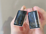 Large silver earrings Rectangle Real labradorite Armenian handcrafted jewelry