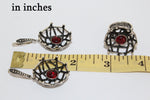 Earrings and ring set Sterling silver 925 Black net Red garnet stone