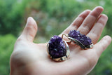 Earrings purple amethyst drusy Sterling silver 925  artisan design