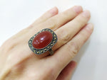Carnelian brown Earrings and Ring Marcasite Sterling silver 925