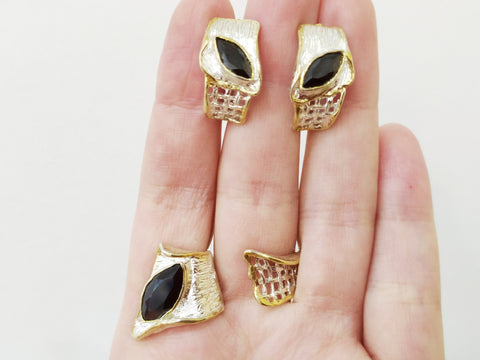 Gold silver 925 Earrings eyes and unusual ring size 9 for middle finger