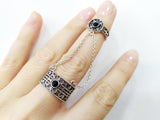 Black onyx gem Double ring sterling silver 925