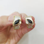 Earrings Gold and silver 925 Black zircon Eyes gemstone