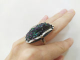 Ring adjustable silver 925 Natural carbide stone black blue druzy