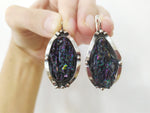 Earrings ring silver 925 Natural carbide druse navy blue