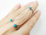 Double ring silver 925 and black onyx stones full finger with two chains