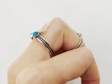 Double ring silver 925 natural blue turquoise full finger with two chains