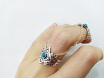 Double ring with chains Silver 925 Natural blue turquoise Adjustable