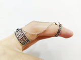 Armenian jewelry Double ring with chains Silver 925 black onyx