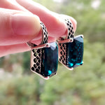 Earrings middle length Sterling silver 925 Teal turquoise stones