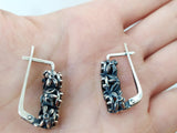 Earrings Rose Flower jewelry SILVER 925 black zircon