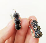Earrings Rose Flower jewelry SILVER 925 black zircon
