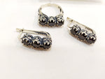 Earrings Rose Flower jewelry SILVER 925 black zircon