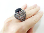 Black onyx Earrings and Ring SET Marcasite Filigree Sterling silver 925