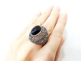 Black onyx Silver 925 Ring Oval cabochon gemstone Marcasite Armenian jewelry