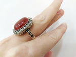 Carnelian brown Earrings and Ring Marcasite Sterling silver 925