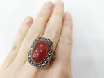Carnelian brown Earrings and Ring Marcasite Sterling silver 925