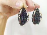 Earrings ring silver 925 Natural carbide druse navy blue