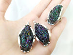 Earrings ring silver 925 Natural carbide druse navy blue