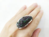Ring adjustable silver 925 Natural carbide stone black blue druzy