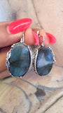 Labradorite set Silver 925 Earrings Ring adjustable and Large pendant Floral