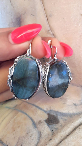 Earrings Labradorite Silver 925 Floral sterling jewelry for women