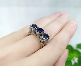Ring Rose Flower jewelry SILVER 925 Navy blue zircon stones
