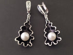 Black 925 Silver jewelry set Lab pearl Dangle Drop Earrings and Ring SET