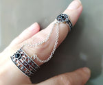 Armenian jewelry Double ring with chains Silver 925 black onyx