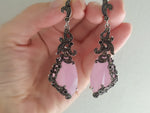 Earrings Pink rose quartz Marcasite STERLING SILVER 925
