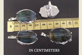 Labradorite set Silver 925 Earrings Ring adjustable and Large pendant Floral