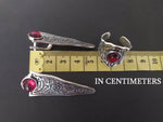 Set Rings and Very long earrings silver 925 with red lab garnet