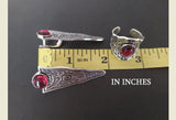 Set Rings and Very long earrings silver 925 with red lab garnet
