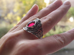 Set Rings and Very long earrings silver 925 with red lab garnet